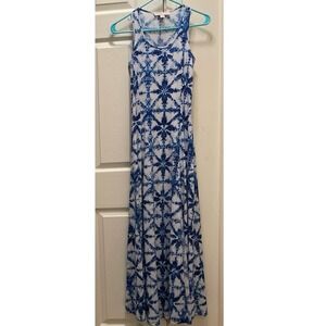 Michael Kors Glazed Tile Tie Dye Maxi Dress Royal Blue‎ & White Women's X-Small